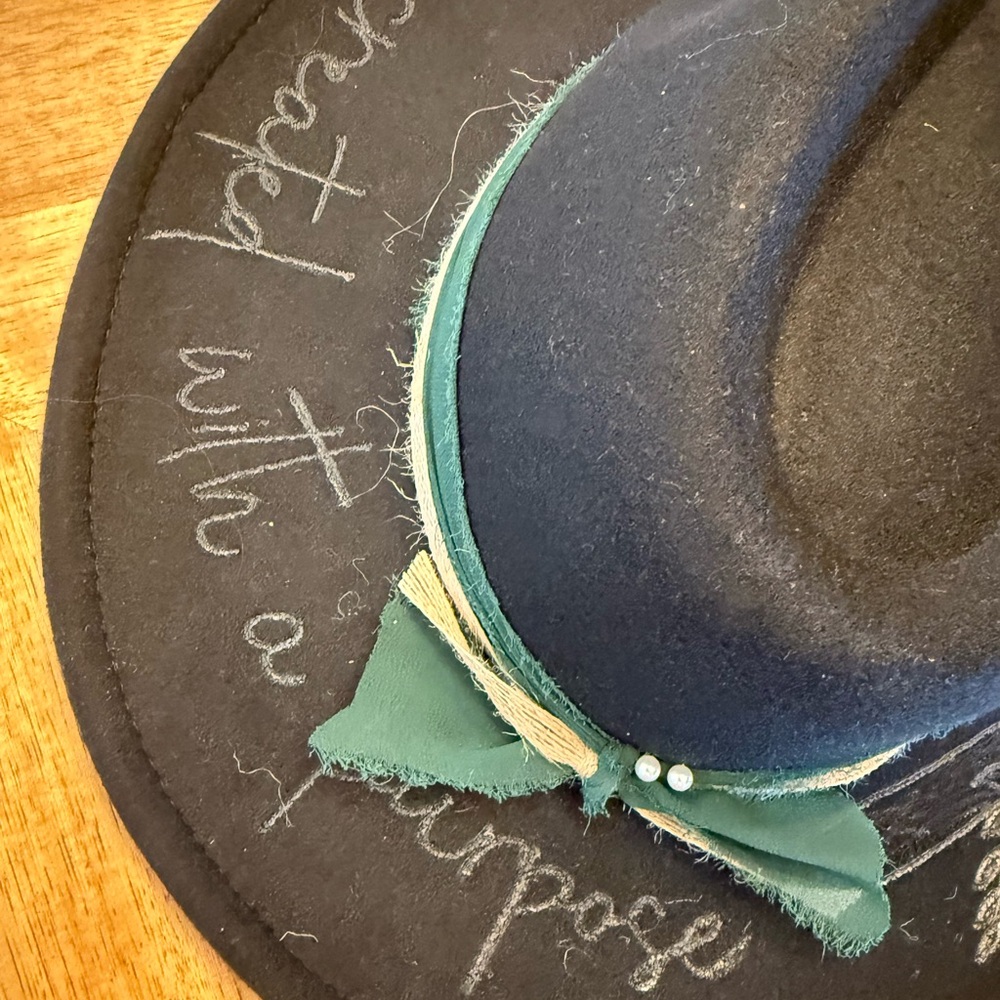 Black and Teal Hat with Bow Detail